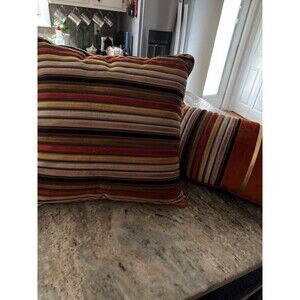 Yangest Burnt Orange Velvet Lumbar Pillow Gold Striped with 17” Matching set